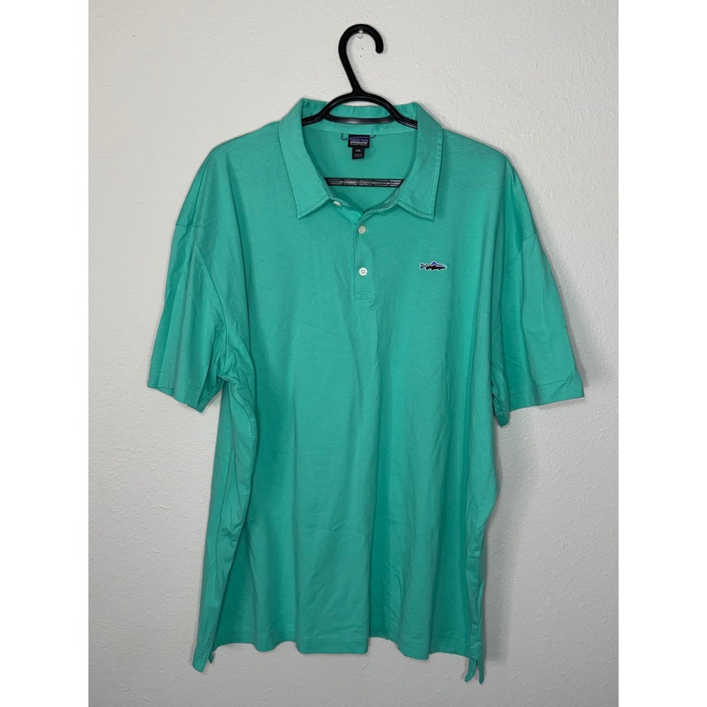Patagonia Mens Organic Cotton Trout Logo Polo Shirt Seafoam Green XXL